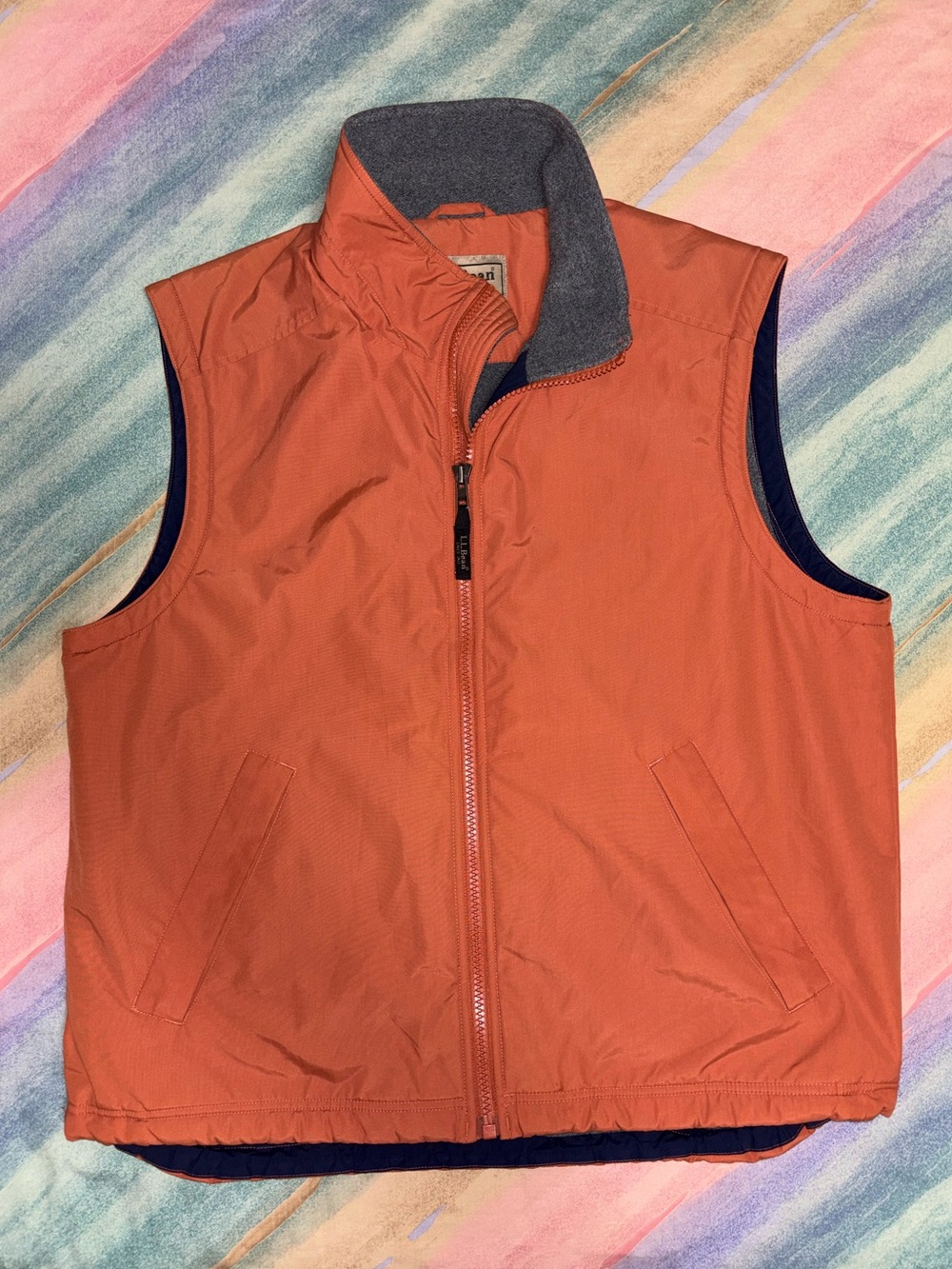 L.L. Bean Orange Lined Full Zip Vest Men’s Size L Reg